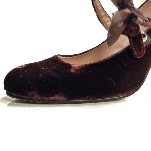 Rebecca Taylor Velvet Mary Jane Heels with Bow Romantic Fall Holiday Party Pumps - Picture 11 of 16